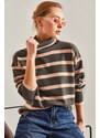 Bianco Lucci Women's Turtleneck Striped Sweater