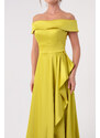 Lafaba Women's Oil Green Boat Neck Satin Evening Dress & Prom Dress