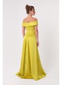 Lafaba Women's Oil Green Boat Neck Satin Evening Dress & Prom Dress