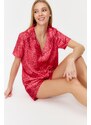 Trendyol Pink Multicolored Leopard Patterned Satin Shirt-Shorts Woven Pajama Set