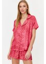 Trendyol Pink Multicolored Leopard Patterned Satin Shirt-Shorts Woven Pajama Set