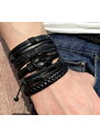 Camerazar Pánský náramek PUNK set, černý, kůže a šňůrka, obvod 15,5-16,5 cm