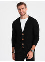 Ombre Men's structured cardigan sweater with pockets - black