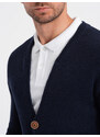 Ombre Men's structured cardigan sweater with pockets - navy blue