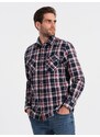 Ombre Men's flannel shirt with buttoned pockets - red and navy blue OM-SHCS