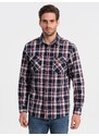 Ombre Men's flannel shirt with buttoned pockets - red and navy blue OM-SHCS