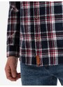 Ombre Men's flannel shirt with buttoned pockets - red and navy blue OM-SHCS