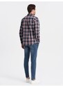 Ombre Men's flannel shirt with buttoned pockets - red and navy blue OM-SHCS