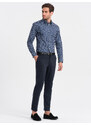 Ombre Men's fine pattern SLIM FIT shirt - navy blue