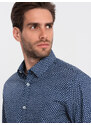 Ombre Men's fine pattern SLIM FIT shirt - navy blue