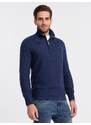 Ombre Clothing Pánský pletený svetr se stojáčkem - tmavě modrý V7 OM-SWZS-0105