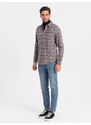 Ombre Men's checkered flannel shirt - navy blue and red