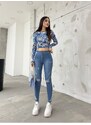 BİKELİFE Blue Laser Patterned High Waist Lycra Denim Pants