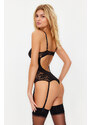 Trendyol Black Micro Lace Detailed Snap Knitted Body