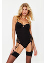 Trendyol Black Micro Lace Detailed Snap Knitted Body