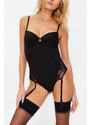 Trendyol Black Micro Lace Detailed Snap Knitted Body