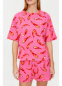 Trendyol Pink 100% Cotton Leisure Patterned Knitted Pajamas Set