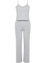 Trendyol Gray Melange Cotton Knitted Pajama Set with Pocket and Slit Detail
