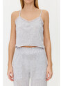 Trendyol Gray Melange Cotton Knitted Pajama Set with Pocket and Slit Detail