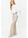 Trendyol Mink Cargo Wide Leg Contrast Stitch Detail Woven Trousers