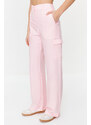Trendyol Pink Cargo Wide Leg Contrast Stitch Detail Woven Trousers
