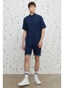 ALTINYILDIZ CLASSICS Men's Navy Blue Slim Fit Slim Fit Shirt with Buttons and Pocket Short Sleeved Shirt.