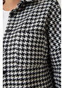 Happiness İstanbul Women's Black and White Houndstooth Patterned Stitch Jacket Shirt