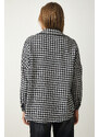 Happiness İstanbul Women's Black and White Houndstooth Patterned Stitch Jacket Shirt