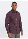 Ombre Clothing Pánská bavlněná vzorovaná košile SLIM FIT - vínová V5 OM-SHCS-0151