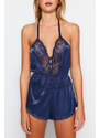 Trendyol Navy Blue Satin Fancy Nightgown With Lace Detail