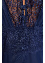 Trendyol Navy Blue Satin Fancy Nightgown With Lace Detail