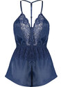 Trendyol Navy Blue Satin Fancy Nightgown With Lace Detail