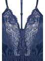 Trendyol Navy Blue Satin Fancy Nightgown With Lace Detail