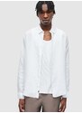 Lněná košile AllSaints CYPRESS bílá barva, relaxed, s klasickým límcem