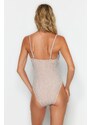 Trendyol Pink Strapless Draped Silvery High Leg Regular Swimsuit