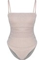 Trendyol Pink Strapless Draped Silvery High Leg Regular Swimsuit