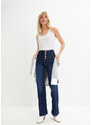 bonprix Zvonové džíny s vysokým pasem, z recyklovaného polyesteru Modrá
