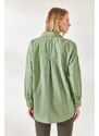Olalook Mustard Green Sequin Detailed Woven Boyfriend Shirt