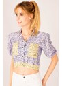 armonika Women's Lilac Crop Shirt with Elastic Sleeves, Pocket, Back Detail