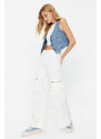 Trendyol White Zipper Detail High Waist Wide Leg Jeans