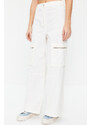 Trendyol White Zipper Detail High Waist Wide Leg Jeans