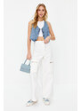 Trendyol White Zipper Detail High Waist Wide Leg Jeans