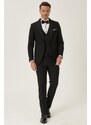 ALTINYILDIZ CLASSICS Men's Black Extra Slim Fit Slim Fit Vest Patterned Tuxedo Tuxedo