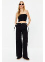 Trendyol Black Waist Detailed Normal Waist Wide Leg Jeans