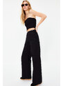 Trendyol Black Waist Detailed Normal Waist Wide Leg Jeans