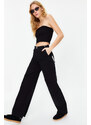 Trendyol Black Waist Detailed Normal Waist Wide Leg Jeans