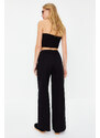 Trendyol Black Waist Detailed Normal Waist Wide Leg Jeans