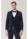 ALTINYILDIZ CLASSICS Men's Navy Blue Extra Slim Fit Tuxedo Groom Suit with Vest