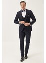 ALTINYILDIZ CLASSICS Men's Navy Blue Extra Slim Fit Slim Fit Vest Patterned Tuxedo Tuxedo