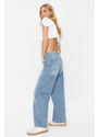 Trendyol Blue Stitching Detailed Normal Waist Extra Wide Leg Jeans